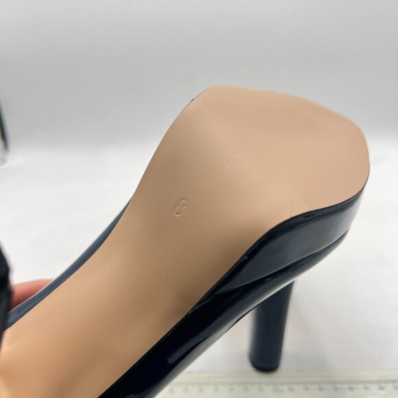 miss left Navy Platform Almond Toe Pumps Slip On Chunky High Heels Party Shoes - Picture 6 of 8